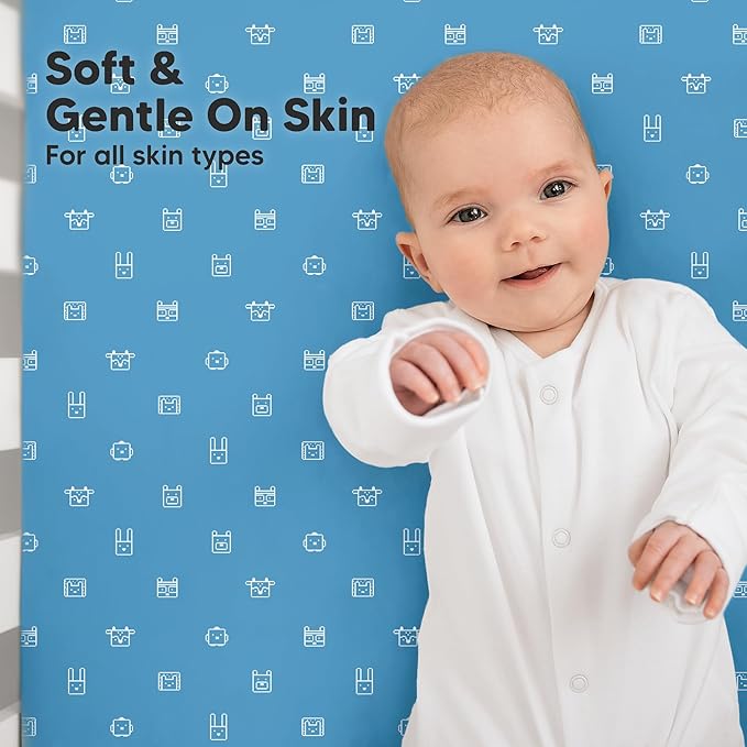 KeaBabies 2-Pack Organic Crib Sheets for Boys, Girls - 52x28 Fitted Crib Mattress Sheet Neutral, Breathable Jersey Cotton Cover for Baby Bed, Toddler Mattress, Soft & Cute Prints (KeaPixel)