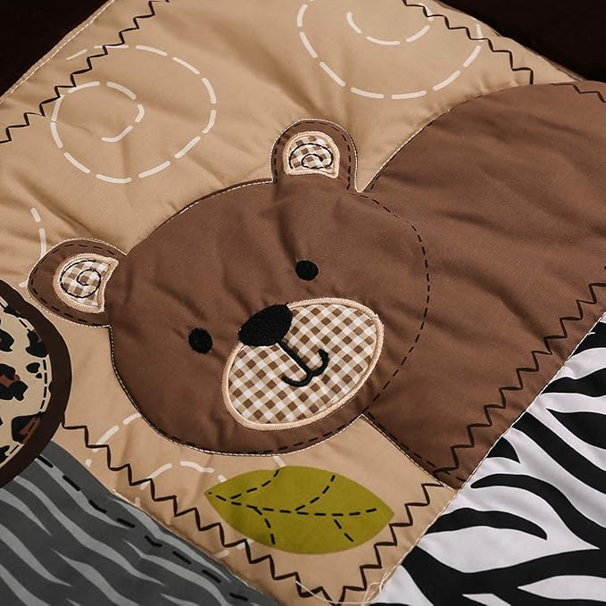 7 PCs Forest Animal Nursery Crib Bedding Set Baby Boy Elephant Giraffe Bear Cot Bedding Set