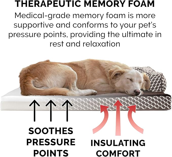 Furhaven Memory Foam Dog Bed for Medium/Small Dogs w/ Removable Bolsters & Washable Cover, For Dogs Up to 35 lbs - Plush & Woven Decor Comfy Couch Sofa - Diamond Brown, Medium