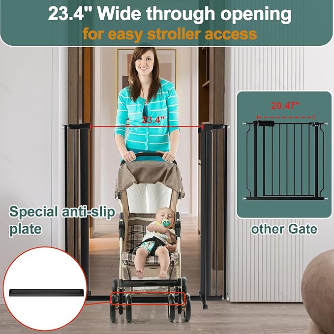 40.55" Tall, 61.61-69.48 Inch Wide, 1.37" Ultra Narrow Spacing Dog Pet Baby Gate Indoor for Doorway Hallway, Pressure Mounted 62 63 64 65 66 67 68 69 Inches Wide Black
