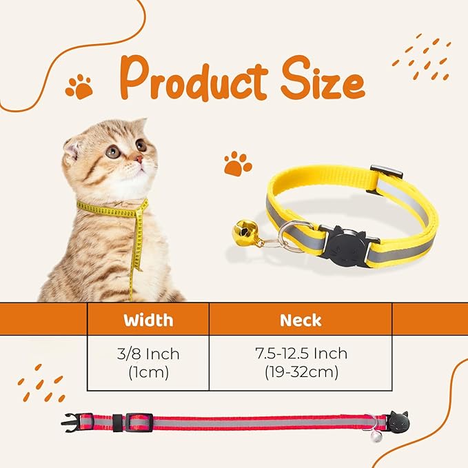 12-Pack Reflective Cat Collar Breakaway with Safety Elastic Band – Cat Collar with Bell - Adjustable Length & Lightweight for Girl Boy Cats and Kittens