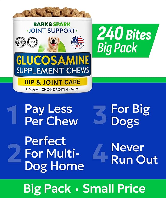 Glucosamine Chondroitin Dog Hip & Joint Supplement - Joint Pain Relief - Hip & Joint Chews for Dogs - Joint Support Large Breed - Senior Doggie Vitamin Pills Joint Health - (240 Treats - Bacon)