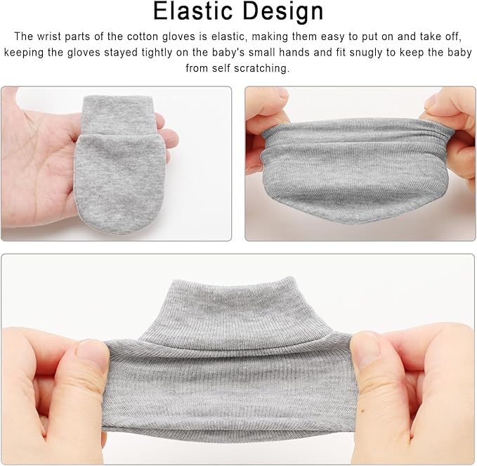 BQUBO Newborn Infant Toddler Mittens No Scratch Cotton Elastic Wrist Gloves Hypoallergenic for 0-6 Months Baby Boys Girls