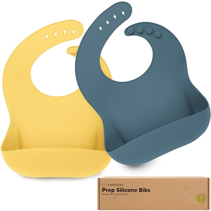 KeaBabies 2-Pack Silicone Baby Bibs for Eating - Sturdy Food-Grade Silicone Bibs for Babies Girl, Boy, Large Food Catcher, Clean & Put On Easily, Waterproof Toddler Feeding Essentials (Valiant)