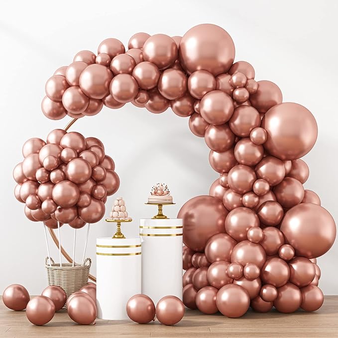 RUBFAC 129pcs Rose Gold Balloons Different Sizes 18 12 10 5 Inches, Latex Balloon Garland Arch Kit for Birthday Party Valentine's Day Baby Shower Graduation Wedding Holiday Decoration