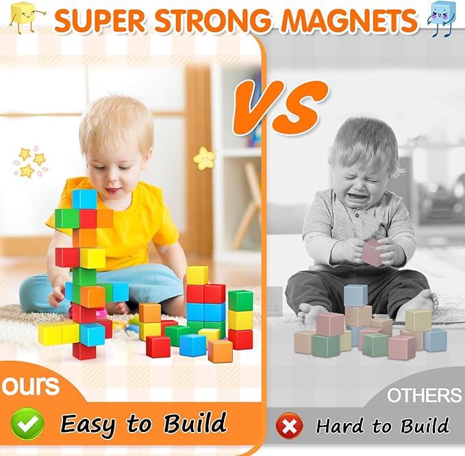 Magnetic Blocks,1.41 inch Large Building Blocks for Kids Ages 3-5 4-8 Sensory Magnetic Cubs for Kids 1-3 Preschool Educational Gifts Toys for Toddlers 3 4 5 6 7 8 Year Old Boys Girls 28PCS