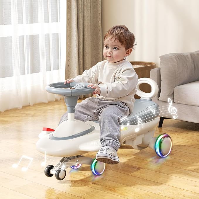 Kids Electric Ride On Car 12V - Electric Wiggle Car with Rechargeable Battery, LED Lights & Music,Anti-Rollover for Boys Girls Ages 3-8, Indoor/Outdoor Toy Vehicle up to 150 lbs