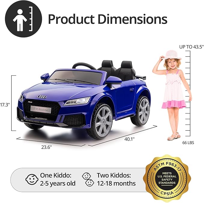 Kids Electric Car, Licensed Audi 6V Kids Ride on Toy Car for Toddlers with Remote - Dark Blue