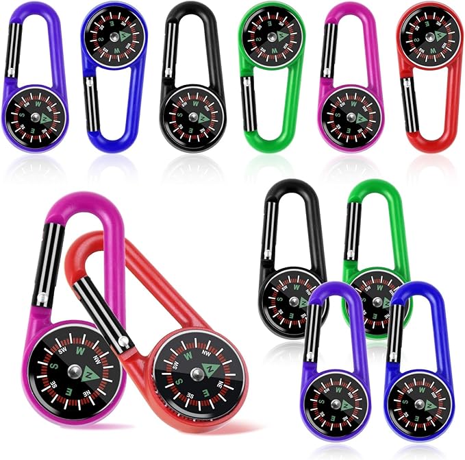 12 Pcs Mini Compass Keychain for Kids Bulk, Small Pocket Magnetic Compass Survival Hiking for Outdoor Survival Camping Party Backpacking Accessory