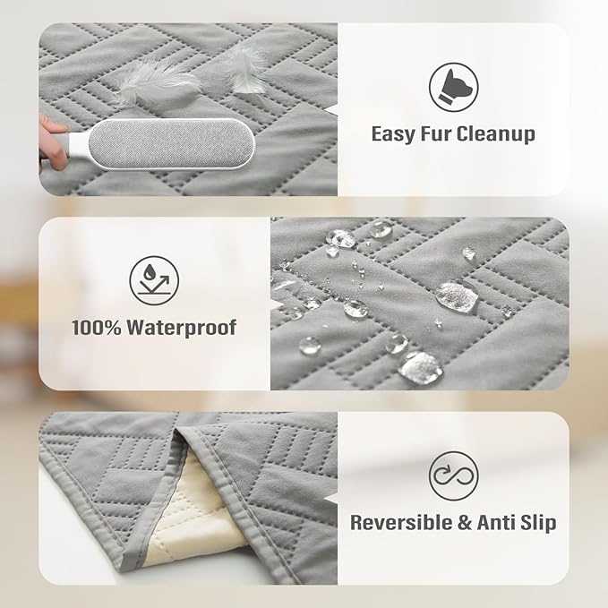 BOCTOPUG Dog Bed Cover for Pets Blankets Rug Pads for Couch Protection Waterproof Bed Covers Dog Blanket Furniture Protector Reusable Changing Pad (Light Grey+Ivory, 82"x102")