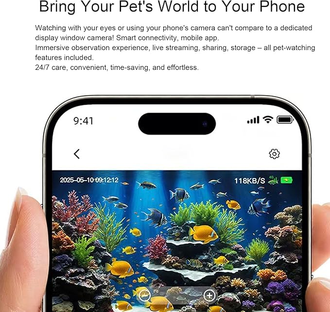 VBESTLIFE 2MP 2K Aquarium & Terrarium Pet Camera, AI Motion Detection, 140 Wide View, for Fish, Lizard, Reptile Pet and Window Bird Feeder