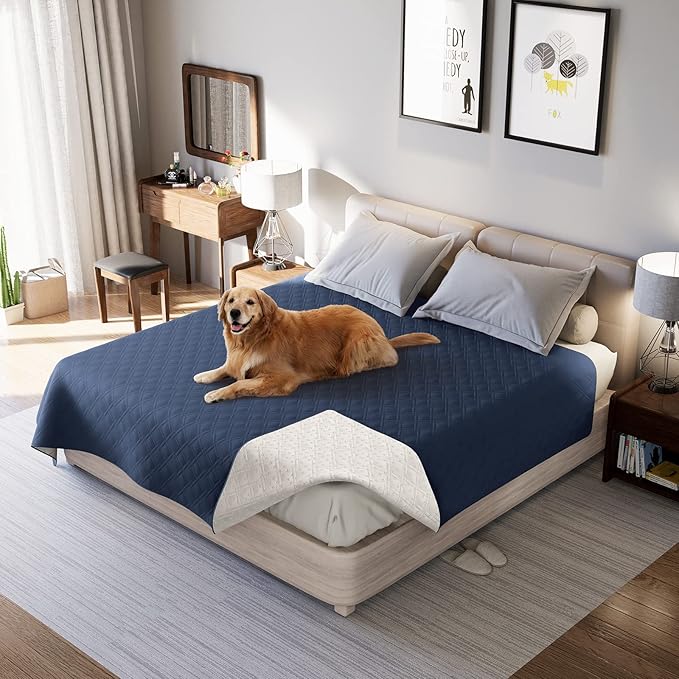 Waterproof Dog Bed Covers for Couch Protection, Water-Resistant Soft Dog Pet Blanket Anti-Slip Dog Blanket for Bed, for Furniture Bed Couch Sofa (Navy Blue,82x102inch)