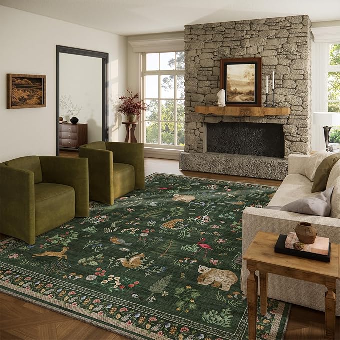 10x12 Area Rugs for Living Room: Washable Rug Stain Resistant Non Slip Low Pile