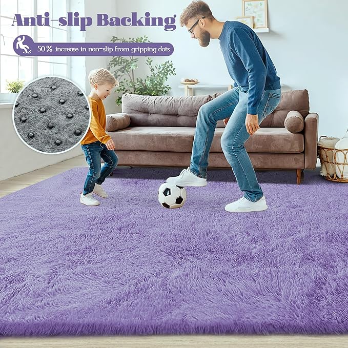 5x7 Area Rug for Living Room: Fluffy Shag Soft Washable Rugs Fuzzy Plush Indoor Carpet for Bedroom Nursery Playroom Dorm Kids Girls Boys Room (Purple, 5'x7')