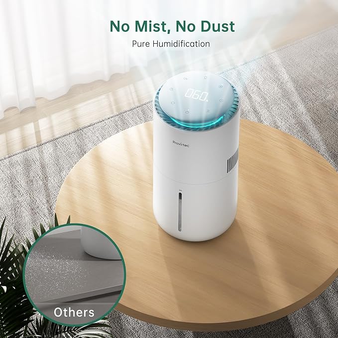 MistFree Smart Humidifier for Bedroom, Evaporative Humidifier No White Dust, Auto Humidity & APP Control, 3L Water Tank Easy to Clean, Sleep Mode, Timing, Humidifiers for Nursery/Baby(White)