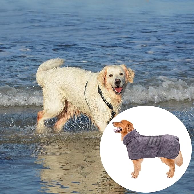 Geyecete Pineapple Grid Fast Drying Super Absorbent Dog Cat Bath Robe Towel - Gray, XL