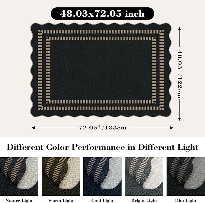 Modern Easy Jute 4x6 Outdoor Patio Rug, Washable Indoor Black Kitchen Rugs