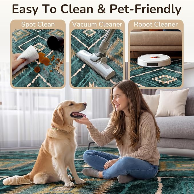 BESTSWEETIE Area Rug 5x7 Rug Machine Washable Non-Slip Low Pile Print Pattern