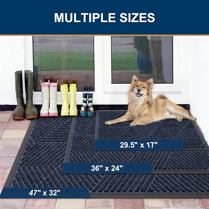 Smiry Front Door Mat Outside Entrance, Heavy Duty Sturdy Natural Rubber Doormat