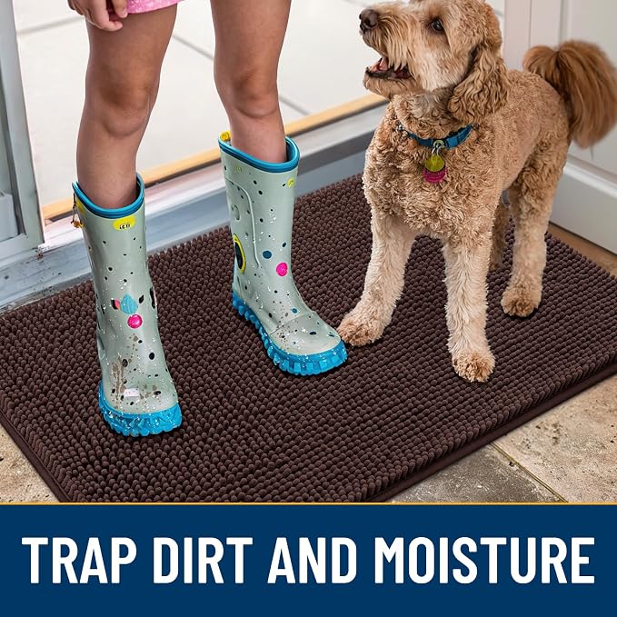Smiry Dog Door Mat for Muddy Paws 70x35, Absorbent Dirt Trapper, Non-Slip