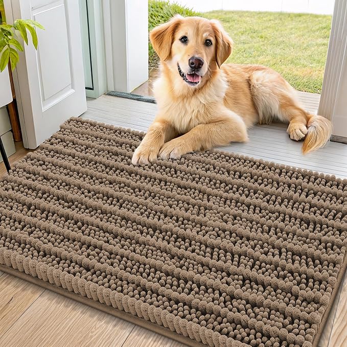 Smiry Dog Door Mat for Muddy Paws 40x24, Absorbent Dirt Trapper, Non-Slip