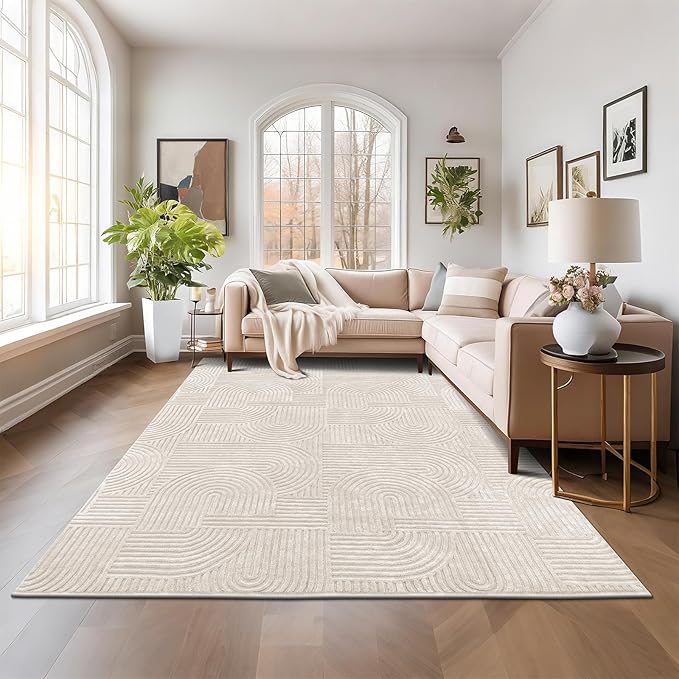 Pauwer 8x10 Washable Area Rugs for Living Room Modern Beige Solid Color Soft