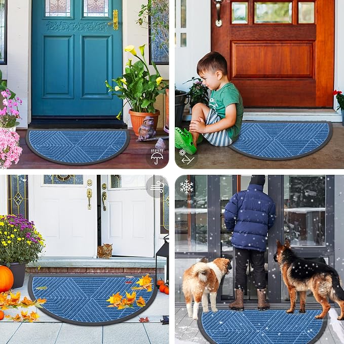 Smiry Half Circle Front Door Mat Outside Entrance, Heavy Duty Sturdy Natural