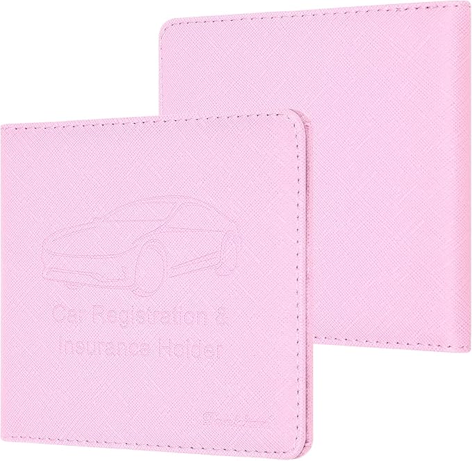Car Insurance and Registration Holder, 5.5 x 5 Inch PU Leather Vehicle Glove Box Organizer Wallet Case for Insurance Card, Driver License, Paperwork - Pink