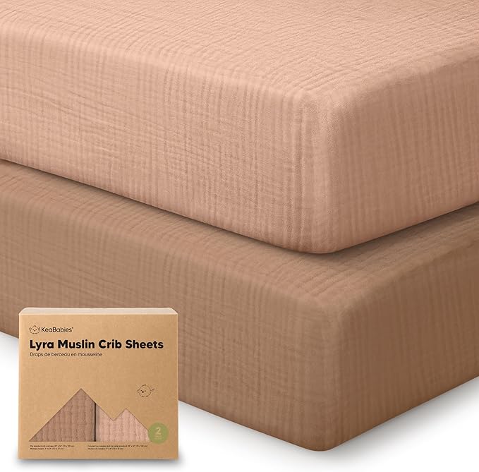 KeaBabies 2-Pack Muslin Crib Sheets for Boys, Girls - 100% Organic Cotton Fitted Baby Crib Mattress Sheet, Soft Breathable Standard Toddler Bed Cover Bedding Set, Neutral, Durable 52x28 (Russet)