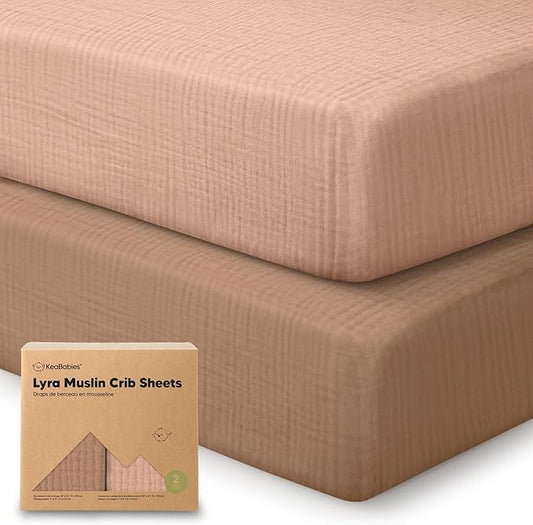 KeaBabies 2-Pack Muslin Crib Sheets for Boys, Girls - 100% Organic Cotton Fitted Baby Crib Mattress Sheet, Soft Breathable Standard Toddler Bed Cover Bedding Set, Neutral, Durable 52x28 (Russet)