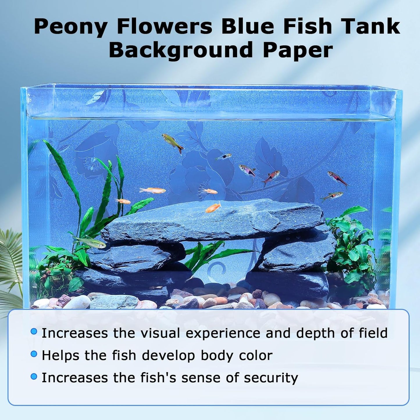 Aquarium Background Paper, Blue Fish Tank Backdrop Wallpaper Electrostatic Adhesive, No Glue, Easy to Install, Reusable (23.6" H × 78.7" L, Translucent)