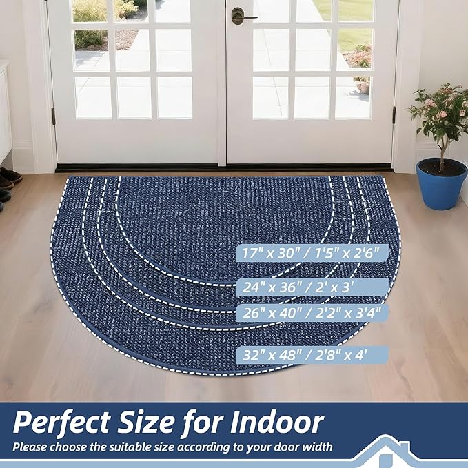 BEQHAUSE Dirt Trapper Door Mat 26" x 40" Half Circle Non-Slip Washable Doormats