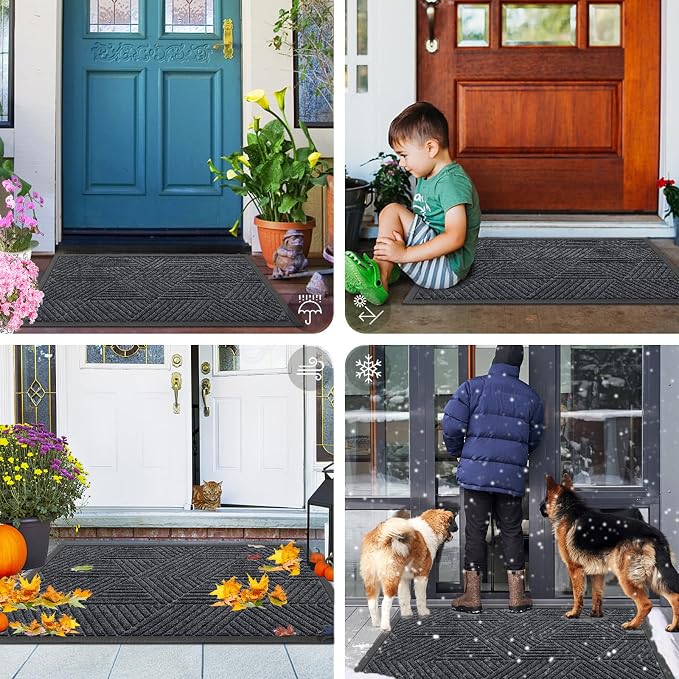 Smiry Front Door Mat Outside Entrance, Heavy Duty Sturdy Natural Rubber Doormat