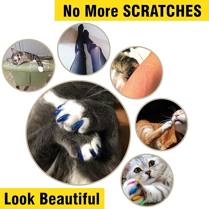 zetpo Cat Nail Caps | Cat Claw Covers | with Adhesives and Applicators (M, 5X Glitter Random Colors | 100 pcs)