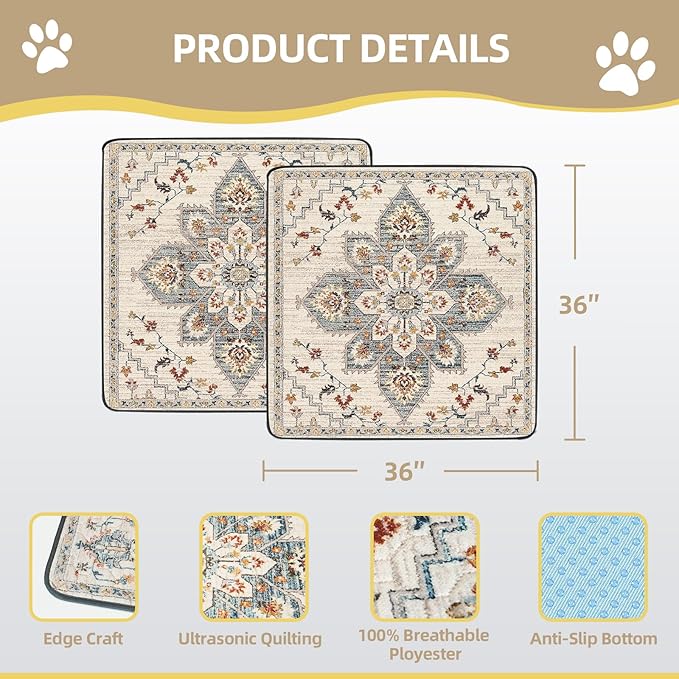 Washable Pee Pad for Dogs 2 Pack, 36" x 36" Reusable Puppy Pads Waterproof Dog Rugs, Super Absorbent, Leakproof, Dog Crate Pad, Playpen Mat, Whelping Pads, White Medallion