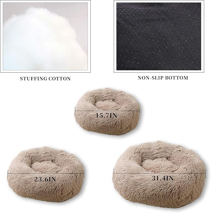 Warming Round Dog Bed for Small, Medium and Large Dogs & Cats, Short & Long Plush Pet Bed, Luxurious Faux Fur Donut Cuddler, Bolster Pet Bed & Sofa, Machine Washable 80CM 32Inch