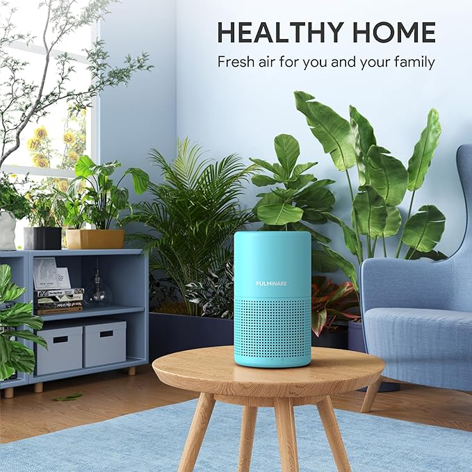 FULMINARE Air Purifiers for Home Bedroom H13 HEPA Air Purifier, 3 Speeds, Timer, 24dB, Small Mini Air Purifier with Night Light, Ocean Blue
