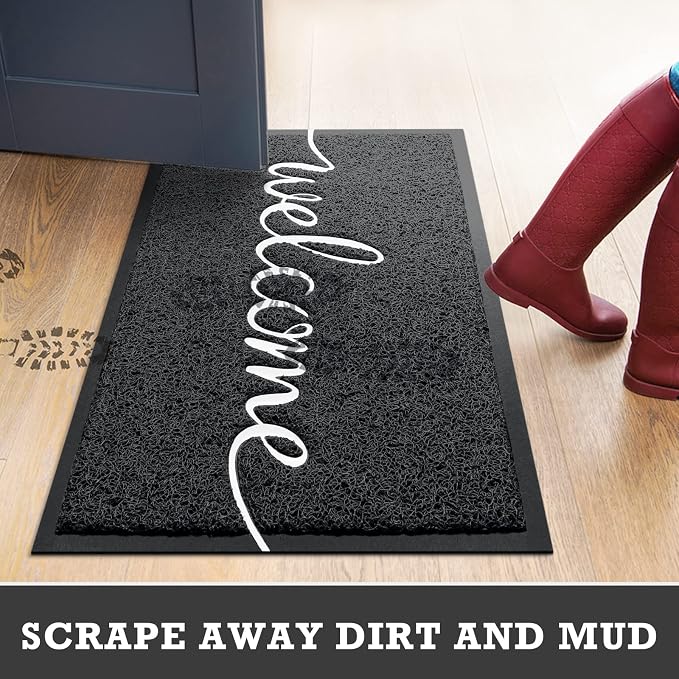 CozyBounty Black Door Mat Welcome Mats Outdoor Indoor Non-Slip Doormat