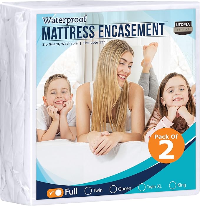 Utopia Bedding Zippered Mattress Encasement Full Size (Pack of 2), 100% Waterproof, Dust Mite and Bed Bug Proof Mattress Protector, Absorbent 6-Sided Mattress Cover