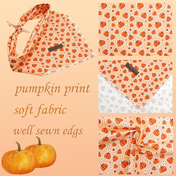 Dog Bandana, 1PC Pumpkin Print Dog Bandanas Halloween Bandanas Fall Bandanas Comfortable Bandanas Bibs Scarf Square Soft Dog Kerchief Pet Bandanas for Small Medium Large Dogs