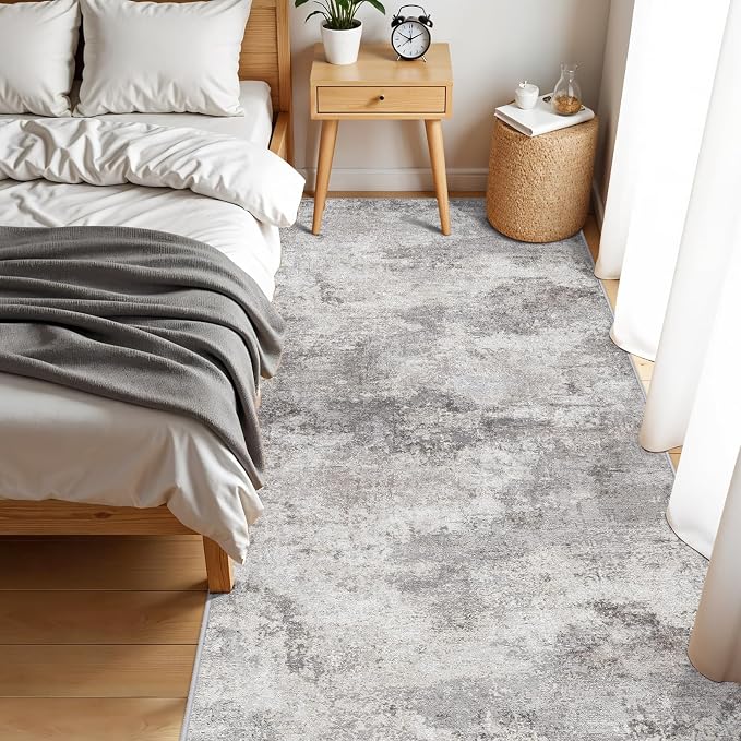 Washable Wide Runner Rug 4x10 : Modern Abstract Hallway Rugs