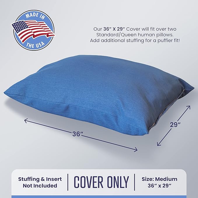 Mayfield Denim Medium Dog Bed Cover - Zippered Duvet for Pet Bed - Extra Protection for Dog Bed Mattress or DIY Pet Bed with Pillows and Stuffing - Chambray - Made in USA Dog Bed Cover Only