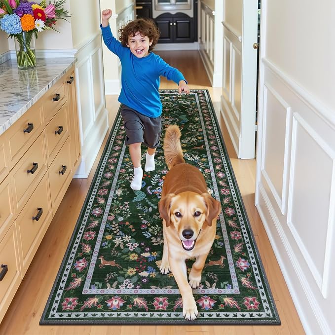 HEBE Washable Hallway Runner Rug 2'x 6' Non Slip Kitchen Rugs Runner, Low Pile
