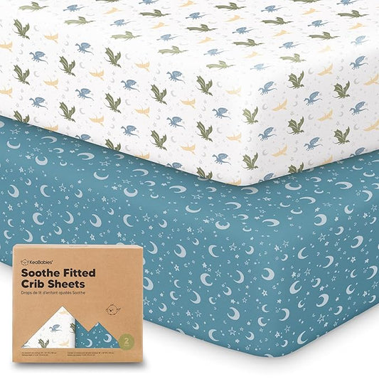 KeaBabies 2-Pack Organic Crib Sheets for Boys, Girls - 52x28 Fitted Crib Mattress Sheet Neutral, Breathable Jersey Cotton Cover for Baby Bed, Toddler Mattress, Soft & Cute Prints (Dragon Tale)