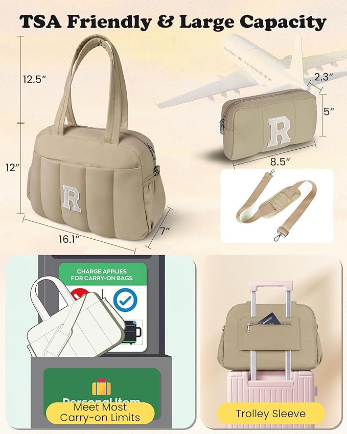 Gifts for Teenagers-Monogram Duffle Bag, Weekender Bags for Women，Overnight Bag with Wet Pocket，Lightweight Travel Bags Personalized Gym Tote with Makeup Pouch