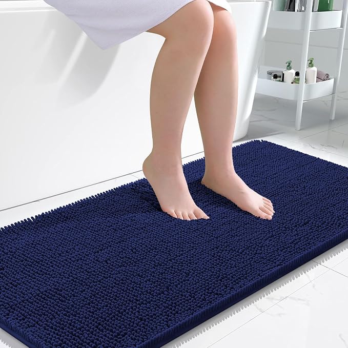 OLANLY Large Bathroom Rugs 45x27, Soft Absorbent Chenille Bath Rugs, Rubber