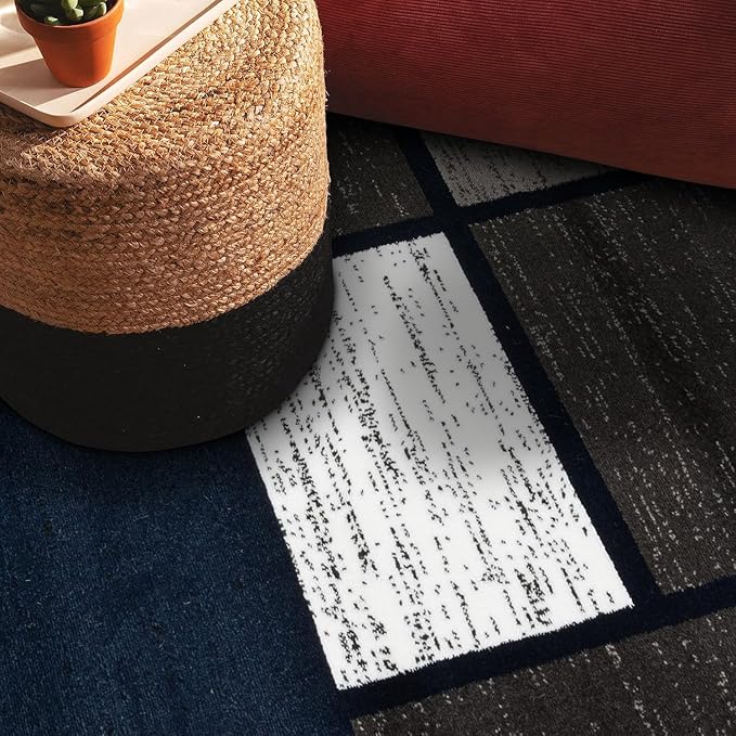 Rugshop Contemporary Modern Boxes Area Rug 3'3" x 5'3" Navy