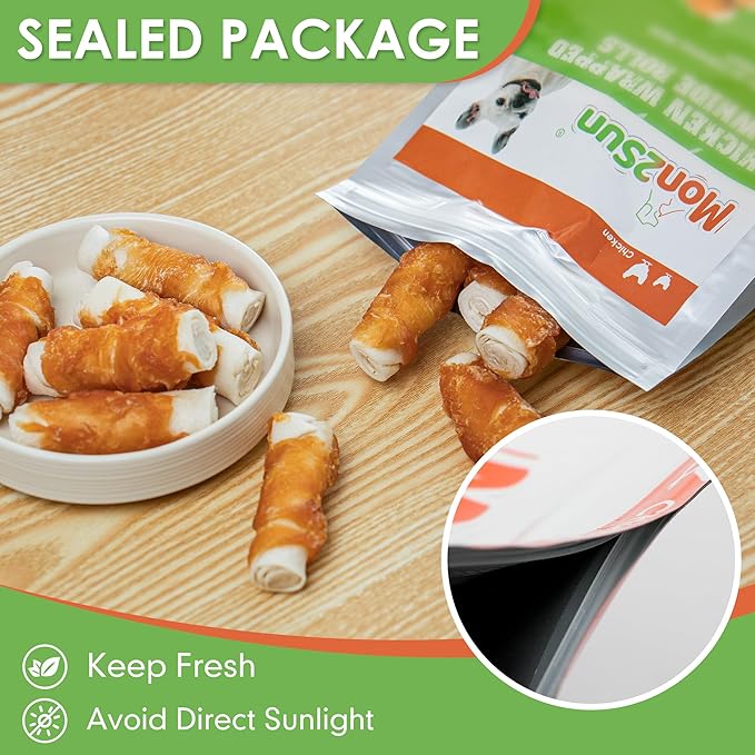 MON2SUN Dog Treats, 2.5 Inch Chicken Wrapped Rawhide Rolls, Teeth Cleaning Chews with High Protein for Small Dogs, 21.2 oz (32 Count - Pack of 2)