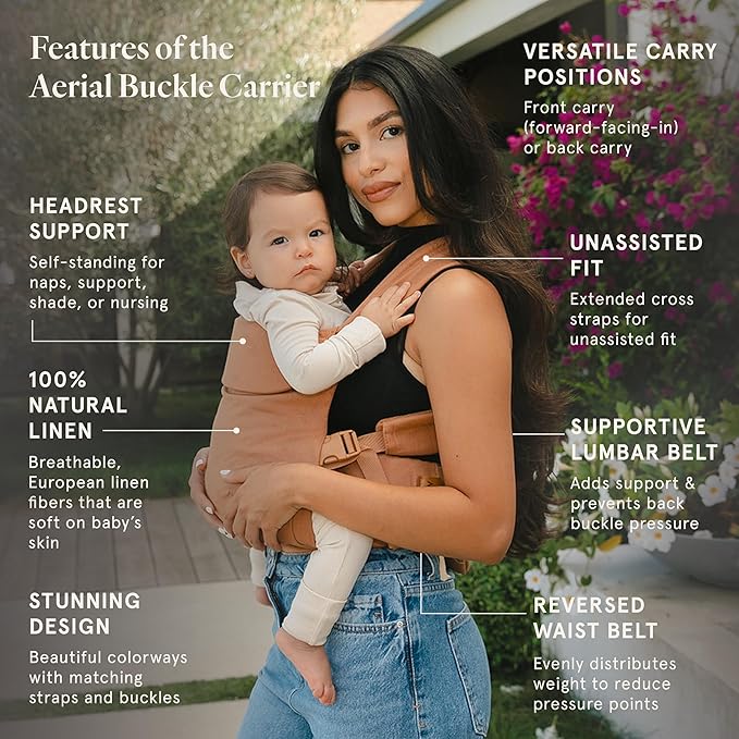 WildBird - Aerial Buckle Carrier - 2-24 Months - Large (L-4XL) Willow - Front or Back Carry - Cross Straps, Lumbar Support, Headrest - Hip Healthy - Baby Carrier - Baby Essentials - New Mom Gifts