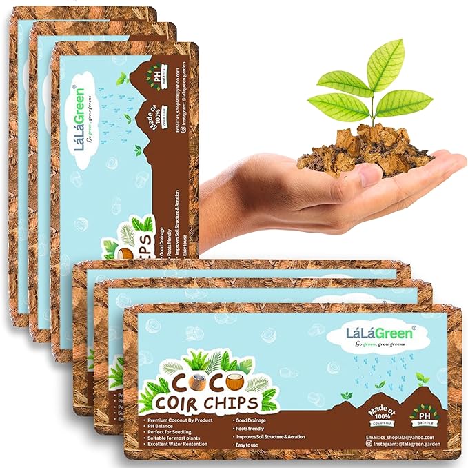 LaLaGreen Coconut Coir Chips for Plants (500g, 6 Pack) Indoor Herb Garden Seedling and Plant, Outdoor Planting Soil Vegetable Flower Orchids, Organic Compressed Coco Fiber Husk Chips Brick Peat Moss